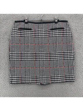 Talbots Skirt Women 16 Petite Black Houndstooth Mini Pencil Straight Office Work